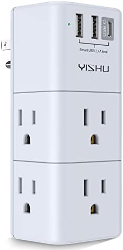USB Мулти Приклучок Излез Екстендер - Yishu Пренапони Заштитник Со Ротирачки Приклучок, 6 AC Приклучок Екстендер со 3 USB Порти,