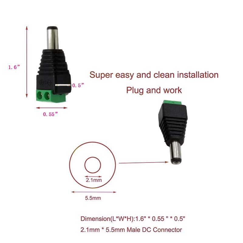 Finxroll 10pair DC Power Pigtail Cable 12V 5A MALE FEMALE + 10PAIR