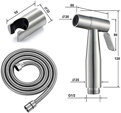 Чешми Тоалет Биде Тапа Сет 304 Нерѓосувачки Челик Четкани Биде Распрскувач со 1,5 метри Туш Црево, Тип Б