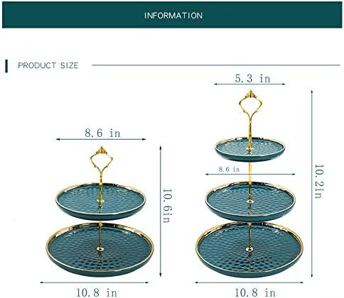 2 сет на тркалезни порцелански штанд со кекс, десертни плочи стојат, мини колачи овошни бонбони кула, луксузен фиока за сервирање на смарагд