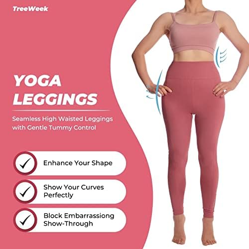 Treeweek Women'sенски Беспрекорни хеланки за јога, хеланки за тренингот со високи половини, ребра терета за јога панталони