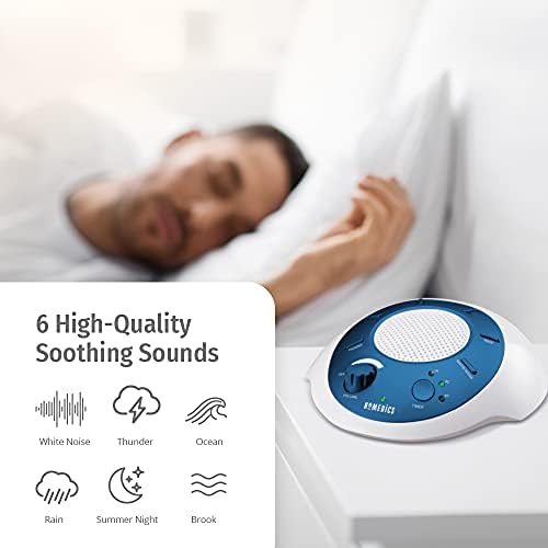 Homedics Soundsleepe Бела машина за звук на бучава, сина, мала машина за звук за патувања со 6 релаксирачки звуци на природата, преносна