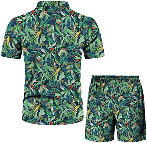 XZHDD MENS HAWAIIAN 2 парчиња сетови лето -летно тропско цветно копче за цветно печатење надолу надолу од алоха кошула од плажа, поставени