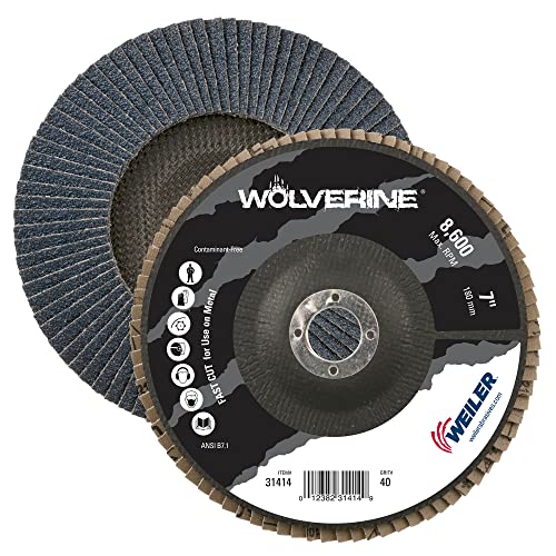 Weiler 31363 Wolverine 4-1/2 x 7/8 Arbor Dod Abrapivel Flap Disc, 60 Grit Circonia Alumina, Bevel Type 29, фенолна поддршка, стандардна густина,