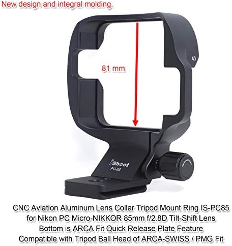 Ishoot Tripod Mount Ring, заграда за поддршка на јака за леќи за Nikon PC Micro-Nikkor 85mm F/2.8D леќи за промена на навалување, вградена Arca-Swiss