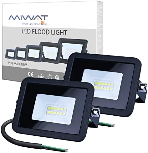 Miheal 110V 2Pack 10W LED светло за поплавување, кул бела, IP68 водоотпорни супер светли безбедносни светла, отворено поплавување за двор, градина, игралиште, кошаркарско играли