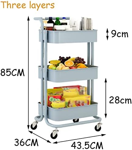 Rofbihg 85x36x44cm, тенка количка за складирање 3 нивоа со тркала, рачка, решетката за вино и стакло, висечки цевки и корпи за складирање, не зазема простор, чиста бања кујна а