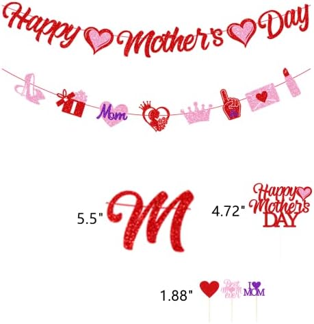 Среќен Ден На Мајката Партија Украси Црвен Сјај Среќен Ден На Мајката Банер Плус Торта Топпер Кекс Топер И Партија Латекс Балони За Денот