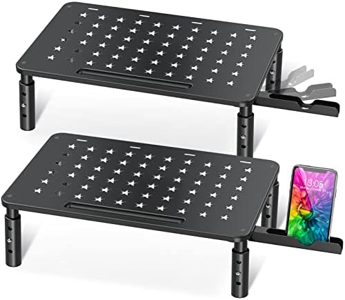 Zimilar 2 Pack Monitor Stand Riser, Stand Monitor, прилагодлив за висина со уникатна starвездена мрежа+1 пакет монитор за монитор со фиока