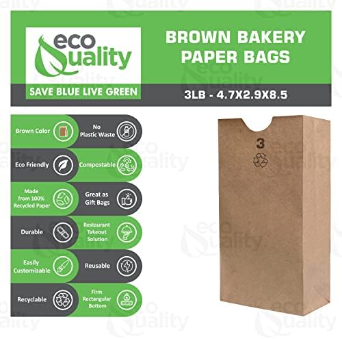 Ecoquality 100 мала кафеава торба за хартија Крафт Мала - хартиени торби за ручек, мали закуски, торби за подароци, намирници, стока,