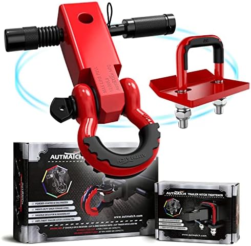 Autmatch Shackle Hitch Receiver 2 инчи со затегнување на затегнување на анти-Ратл, 3/4 D прстен и 5/8 приколка за заклучување на приколката,