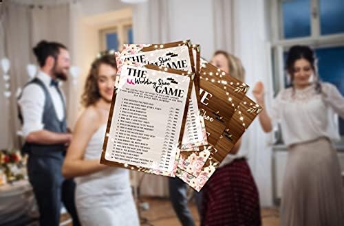 Картички за игри со невестински туширање, игра за венчавки за чевли, рустикално дрво Пинк Флорал ангажман за свадба, сет од 30