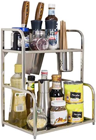 Hershii 2-Tier Standing Spice Rack Kitchen Pantry Bartry Countertop Складирање Организатор Кондимент за тревки шишиња тегли за заштеда