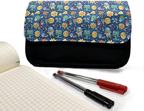 Зачудувачки кутија за молив во вселената, месечина за спиење, торба со молив со ткаенини со двоен патент, 8,5 x 5,5, повеќебојни