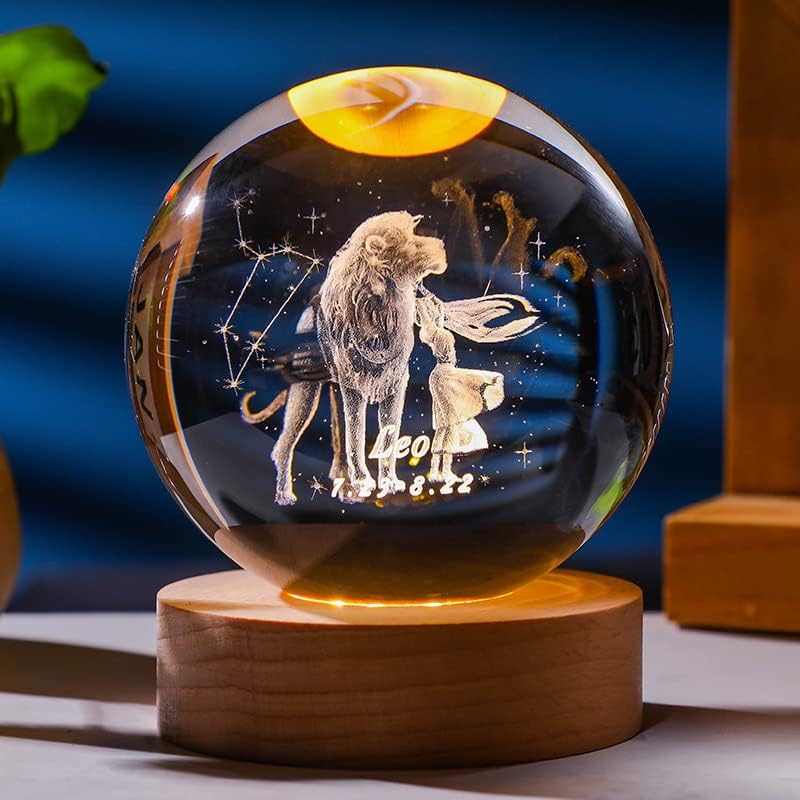 Ласерски врежан хороскопски знак кристална топка минијатурна 3Д кристална занаетчиска декорација стакло сфера Домашна декорација додатоци