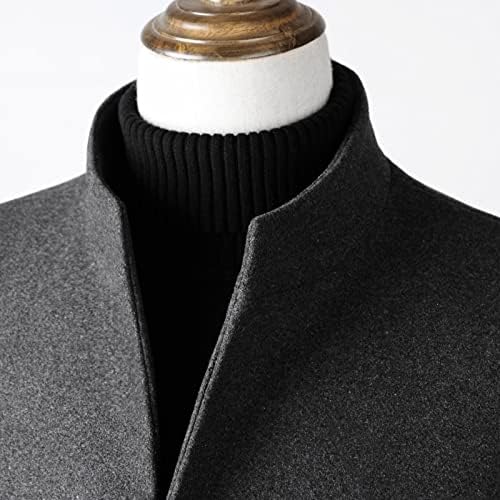 Менс есен и зимска обична мода единечна волана волна палто со средна должина ров ровови модни јакни