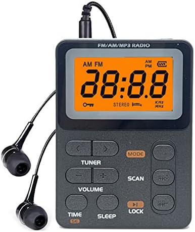 Pocket AM/FM радио со најдобар прием, преносно радио за полнење со слушалки MP3 плеер мини стерео заклучување на екранот Дигитален