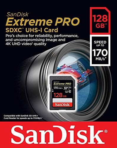 Sandisk 128gb SDXC SD Екстремни Про Мемориска Картичка Пакет Работи Со Никон D3500, D7500, D5600 Дигитални Dslr Камера 4K V30 U3 Плус 1 Сѐ, Но Stromboli 3.0 Читателот