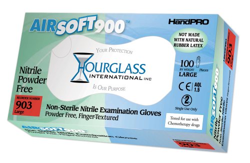 Hourglass Handpro Airsoft900 нитрилна ракавица, испит, без прав, должина од 240мм, дебела 0,07мм, голема