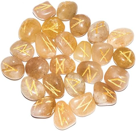 Urbanshopeол жолт авентурински скапоцен камен врежан 25 парчиња руни камења за лековити чакра за лекување балансирање на емф заштита