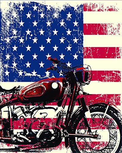 Десејг Дијамант Сликарство Американско знаме и моторцикл комплет за возрасни целосна вежба за вежбање со дијамантска уметност DIY сценографија