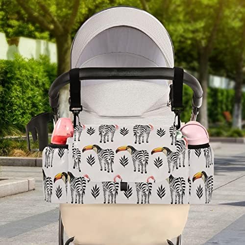 Организатор на шетачи за бебиња за бебиња Смешно зебра фламинго животни шетачи додатоци торба голем простор со 2 држачи за чаши повеќекратни џебови за патенти за ш?