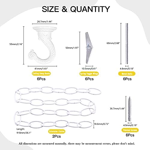 Mardatt 6 поставува бела тавана висина кука со ланци комплет за кука за лапчиња, куки за метеж од 1,5 инчи со хардвер и 36