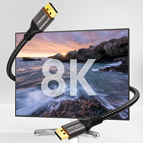 CableCreation 8K DisplayPort Cable 1.4, 6ft DP кабел HBR3 поддршка 32.4gbps, HDCP 2.2, HDR10 Freesync G-Sync за компјутер, лаптоп до ТВ, монитор за игри и графика
