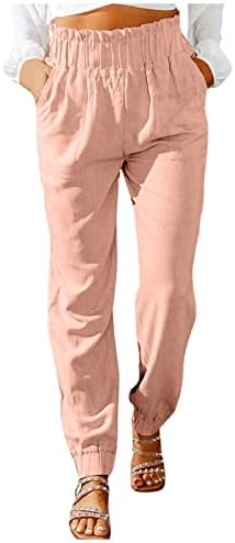 Панталони без јаки од iyyvv жени модерни опремени полиестерски долги летни спортски панталони без ракави џебови со цврста боја