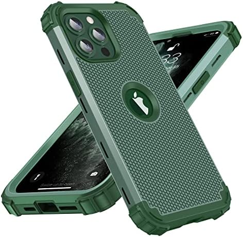 Lontect for iphone 13 Pro Max Case, три слоја шок -изолирани хибридни хибридни цврсти цврсти влијанија за заштитен случај за Apple iPhone 13 Pro Max, темно зелена боја, темно зелена боја