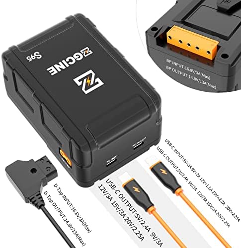 ZGCINE ZG-S95 V MONT V-Lock Battery 6400MAH со D-TAP, USB-C, BP ​​влез и излез, Mini Power Bank за камери, камкордери, LED светла, монитори и паметен телефон
