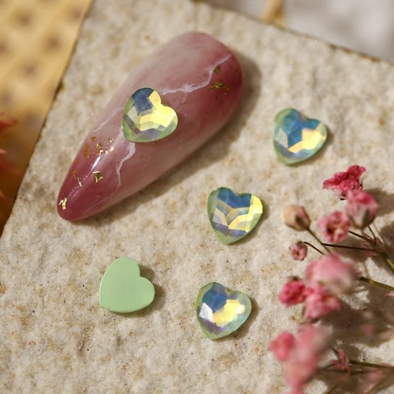 50 парчиња/пакет фантазија праска срце срце дијамант ласерска позлата боја Loveубов со рамен дно во боја на нокти за украсување