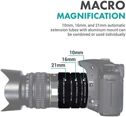 Movo Photo AF макро -цевка за проширување поставена за Nikon 1 AW1, J1, J2, J3, JF, S1, S2, V1, V2, V3 камери без огледало со 10мм, 16мм и 21мм цевки