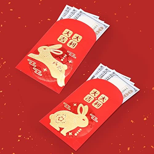 6 Обрасци 36 Парчиња 2023 Кинески Новогодишни Црвени Пликови, 3,2 х 4,5 Инчи Среќен Зајак Хонг Бао Црвен Џебен Плик За Пари, Врежана