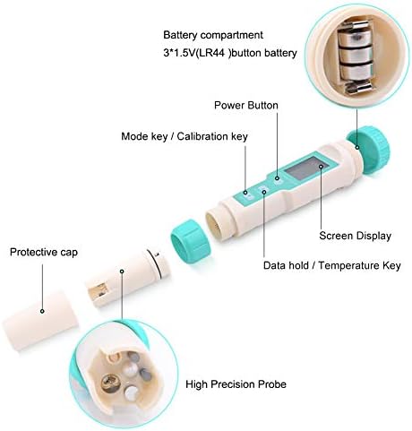 FDIT Професионален тестер за квалитет на водата тестер за тестирање на водата солена соленост pH TDS EC ORP Tester, 4 во 1 преносен дигитален PH тестер пенкало
