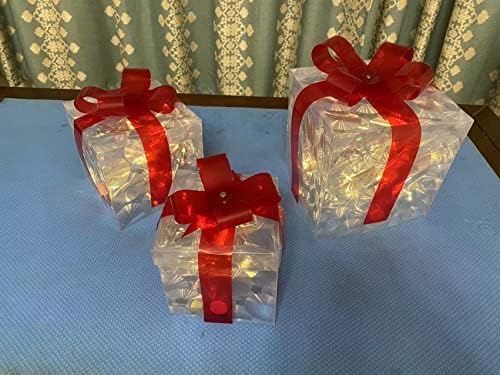 Охое Божиќна блескава декорација кутија за подароци украс со црвен лак Божиќно осветлување кутија на отворено партија десктоп украс