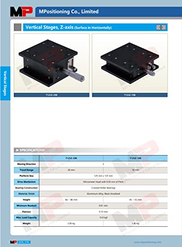 Фаза На прецизна Оска Z, Mpositioning T125z-10b Фаза На Вертикален Превод 10 mm Патување Со Големо Оптоварување 15 kg Голема Површина