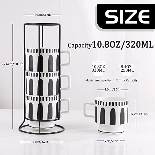 АНТИС Дома Чаши За Кафе Поставени На 4 Со Штанд, Минималистички Стил 10 МЛ Керамички Кафе Кригла Во Собата Со Решетката, Еспресо Чаши Постави