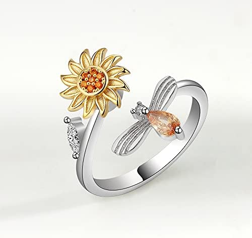 TZXTW 925 Стерлинг Сребрен Анксиозен прстен за жени, Спинер прстен отворен прилагодлив фиџгет прстени за вознемиреност што го олеснува