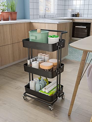 Quanjj Мобилна кујна полица количка за складирање на домаќинства со количка со тркала