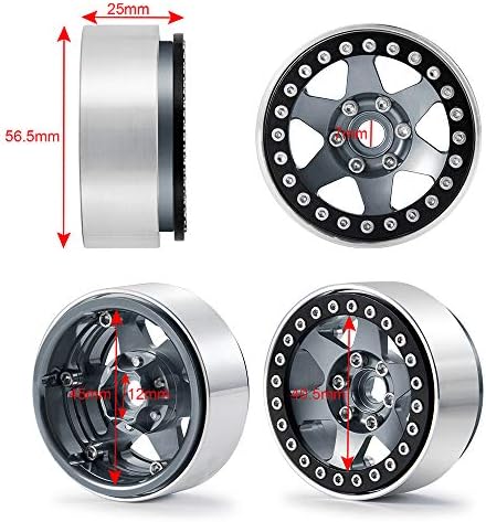 RCLIONS 4PCS Алуминиумска легура 1,9 тркала за тркала од брада и гумени гуми за 1/10 -ти RC Crawler Car