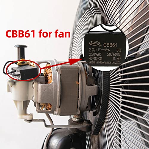 Akzytue CBB61 Кондензатор 20UF 250V AC таванот вентилатор 2 жица 50/60Hz за започнување на мотор на пумпа за генератор на електрични вентилатори