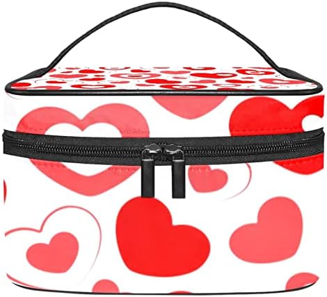 Црвени Срца Шема Шминка Торба За Жени Девојки, Козметика Торба Патување Шминка Организатор Торба