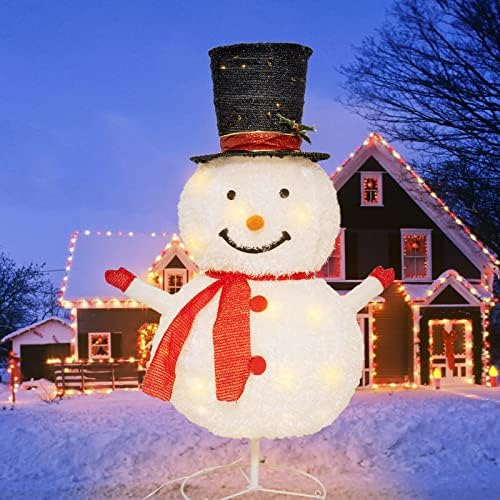 Божиќни украси на отворено од снежен човек, 75 со 8 режими на осветлување пред осветлен запален снежен човек што може да се сруши со тајмер