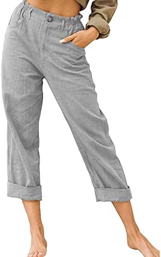 Ксиншид Постелни панталони за жени удобни еластични панталони на плажа на половината со џебови кои се обидоа да дишат права панталони за салони за нозе