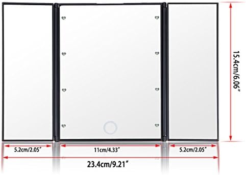 Три-Пати Led Осветлени Патување Шминка Огледало-8 LED Светла Компактен Суета Огледало