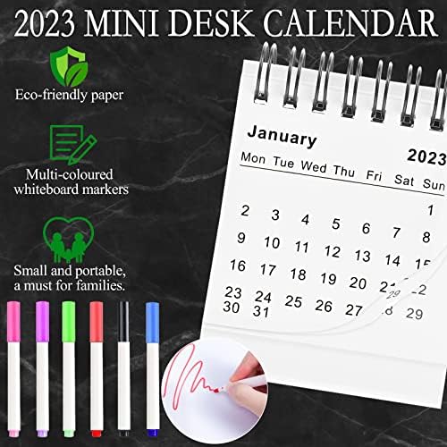 2023 Календар на мала биро за стоење на календарот од јануари 2023 година - декември 2023 година 4 x 3 мини месечен календар за десктоп + 6 маркери