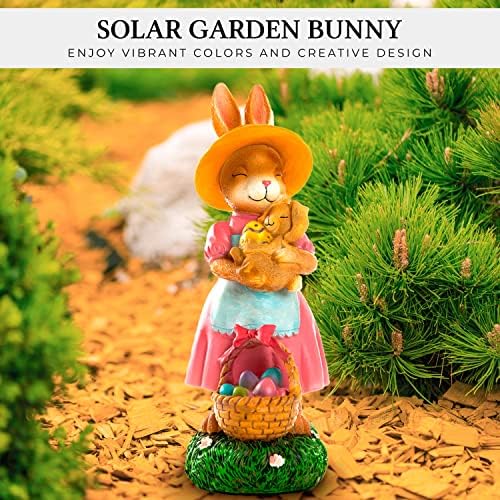 Декор на соларни зајаци 12 '', собрани зајаче за украси на двор на отворено, градинарски статуи