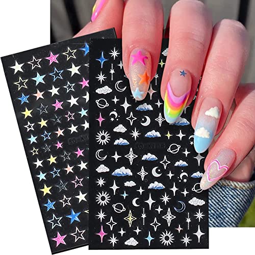 Starвездени нокти налепници за уметност Декларации 5Д тродимензионални врежани нокти за нокти, самолепливи луксузни пет зашилени во форма