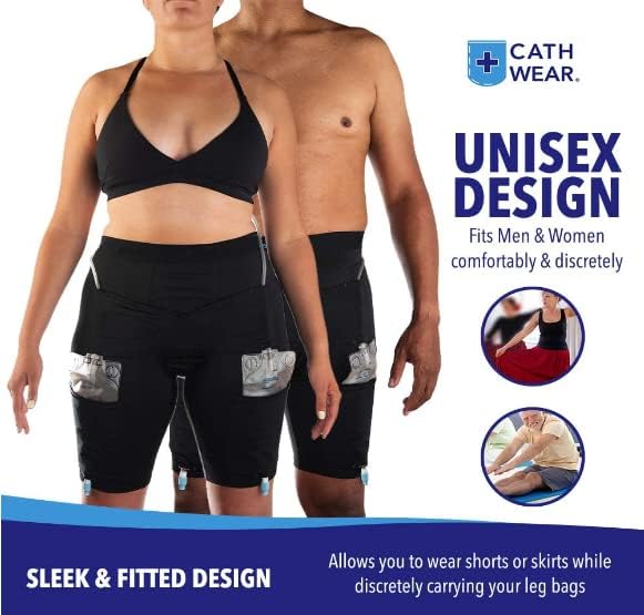 Cathwear - Катетер долна облека компатибилна со фоли, нефростомија, супрапубични и двојазични катетри, има торби со нозе од 600 мл - Погоден за мажи и жени